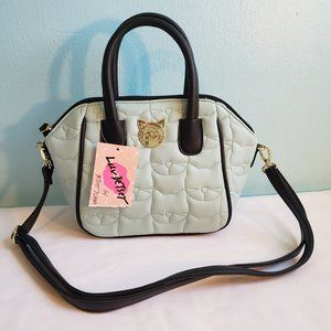 Betsey Johnson Faux Leather Mint and Black Cat Design Mini Tote Bag